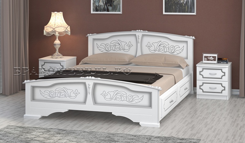 Кровать Елена белый жемчуг, с ящиками Браво BRA80319