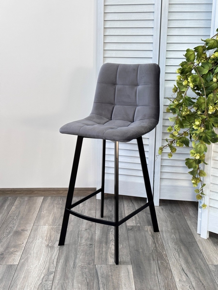 Товар Полубарный стул CHILLI-QB SQUARE серый #27, велюр / черный каркас (H=66cm) М-City MC62190