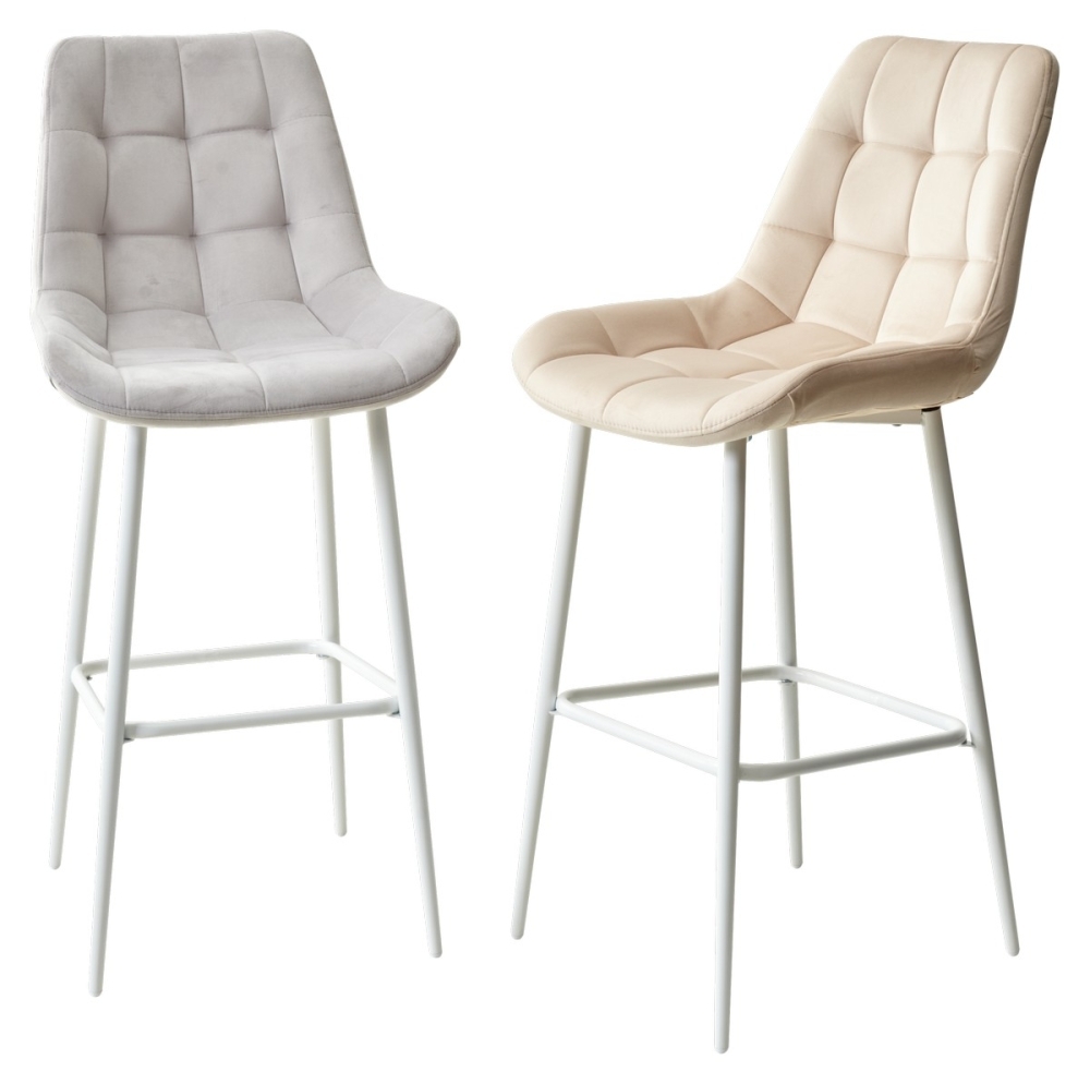 Товар Барный стул ХОФМАН, цвет H-09 Светло-серый, велюр / белый каркас М-City MC63093