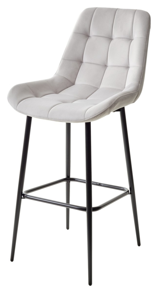 Барный стул ХОФМАН, цвет H-09 Светло-серый, велюр / черный каркас М-City MC63094