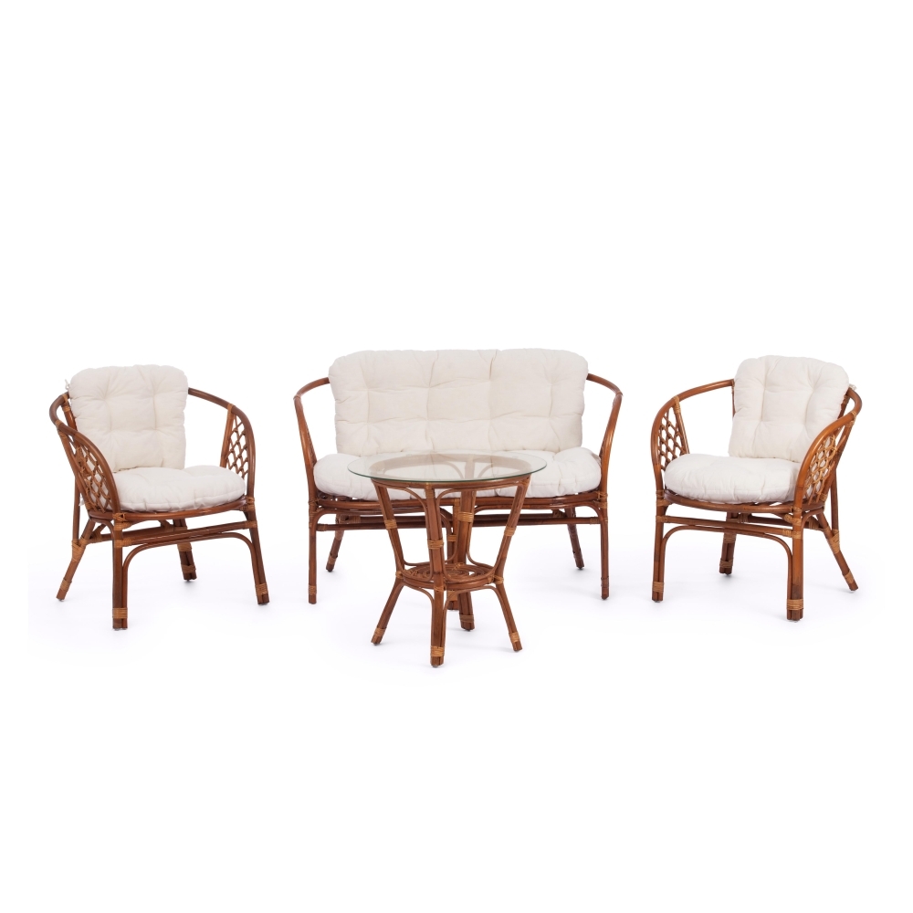 Комплект для отдыха "BAHAMA" (диван + 2 кресла + стол со стеклом ) /с подушками/ TETC15382