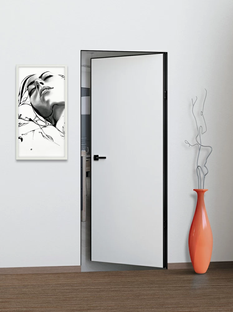 Межкомнатная дверь Фьюжн REVERS, кромка AL черная с 3-х сторон белый грунт