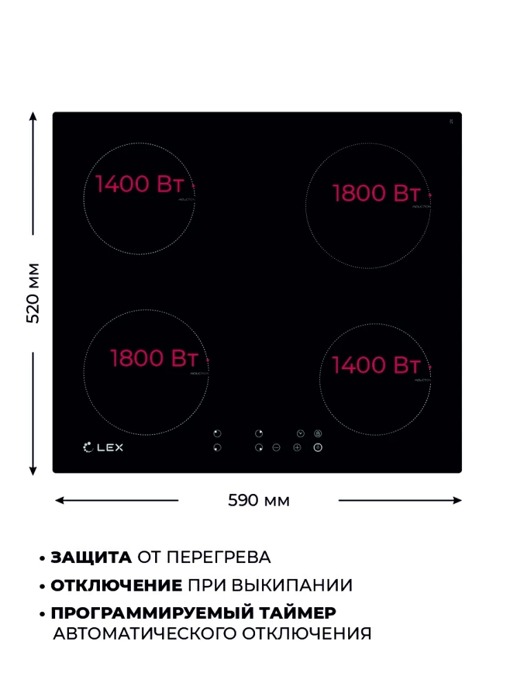 Товар Индукционная панель Варочная панель индукционная LEX EVI 640-1 BL